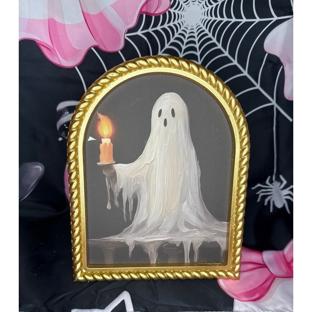 Viral Arch Framed Halloween Ghost Holding Candle Wall Art